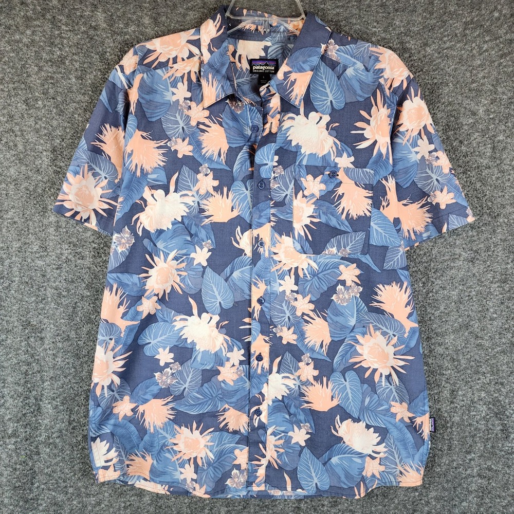 Patagonia Shirt Mens L Go To Shirt Blue Floral Short Sleeve Button Down EUC